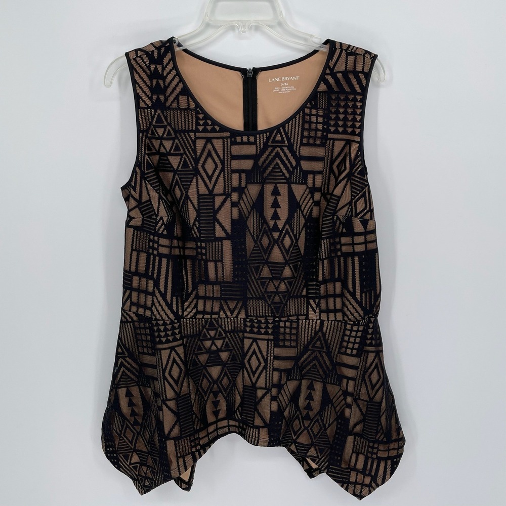 Lane Bryant Women's Tan Geometric Lace‎ Peplum Top Size 14/16
